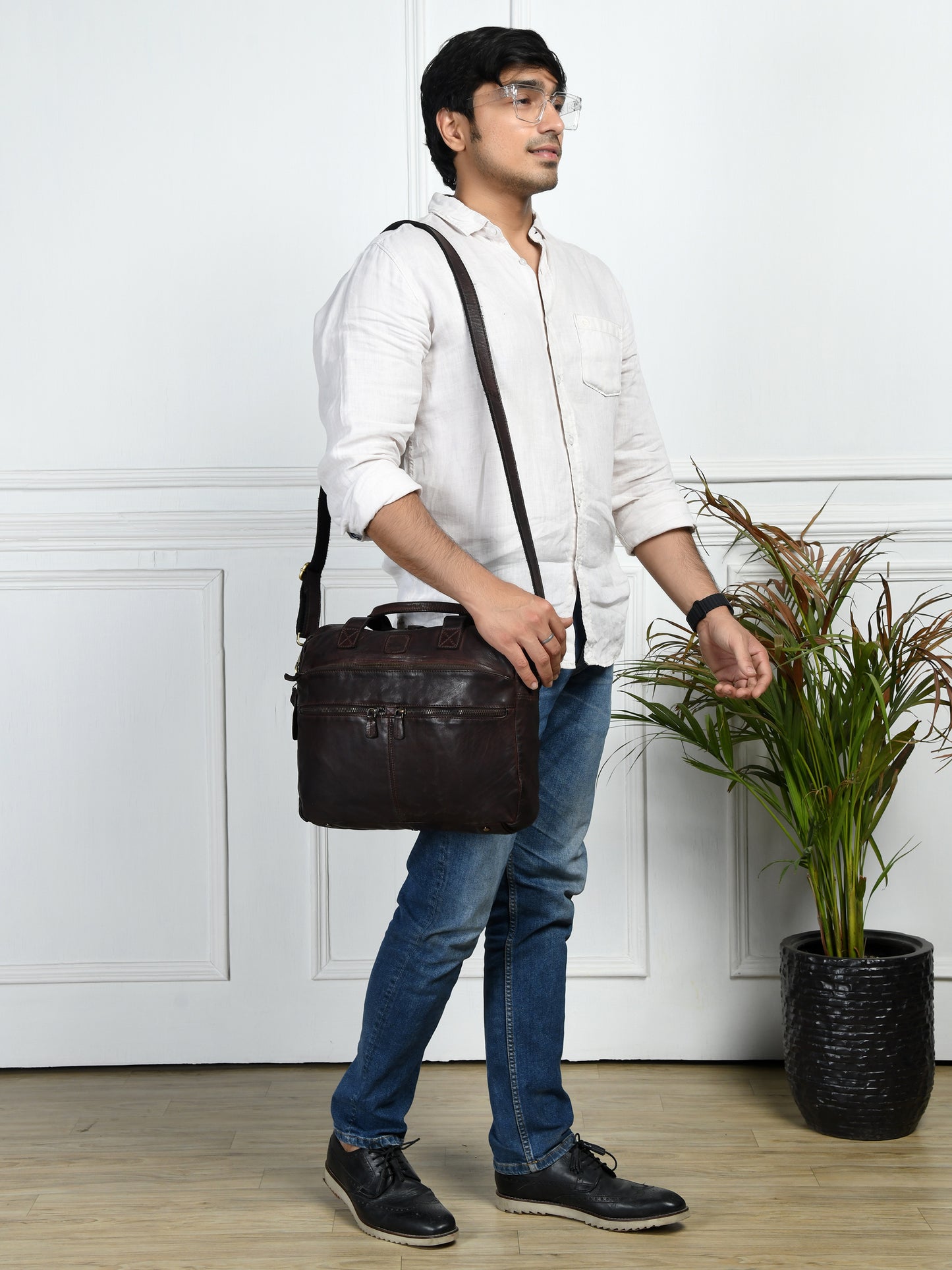 Classic Leather Laptop Bag - Dark Brown
