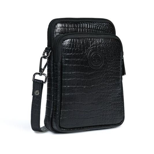 Croc Emposed Sling Bag - Black