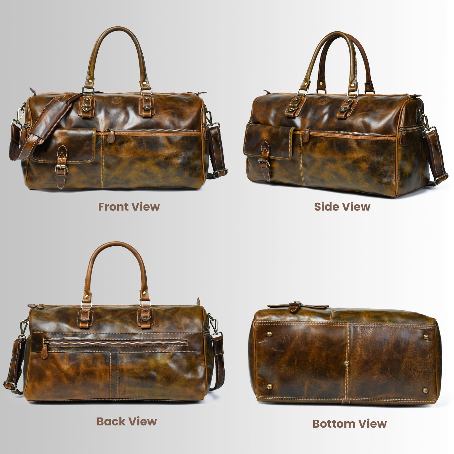 Classic Leather Travel Duffle – Top-Zip Design - Brown