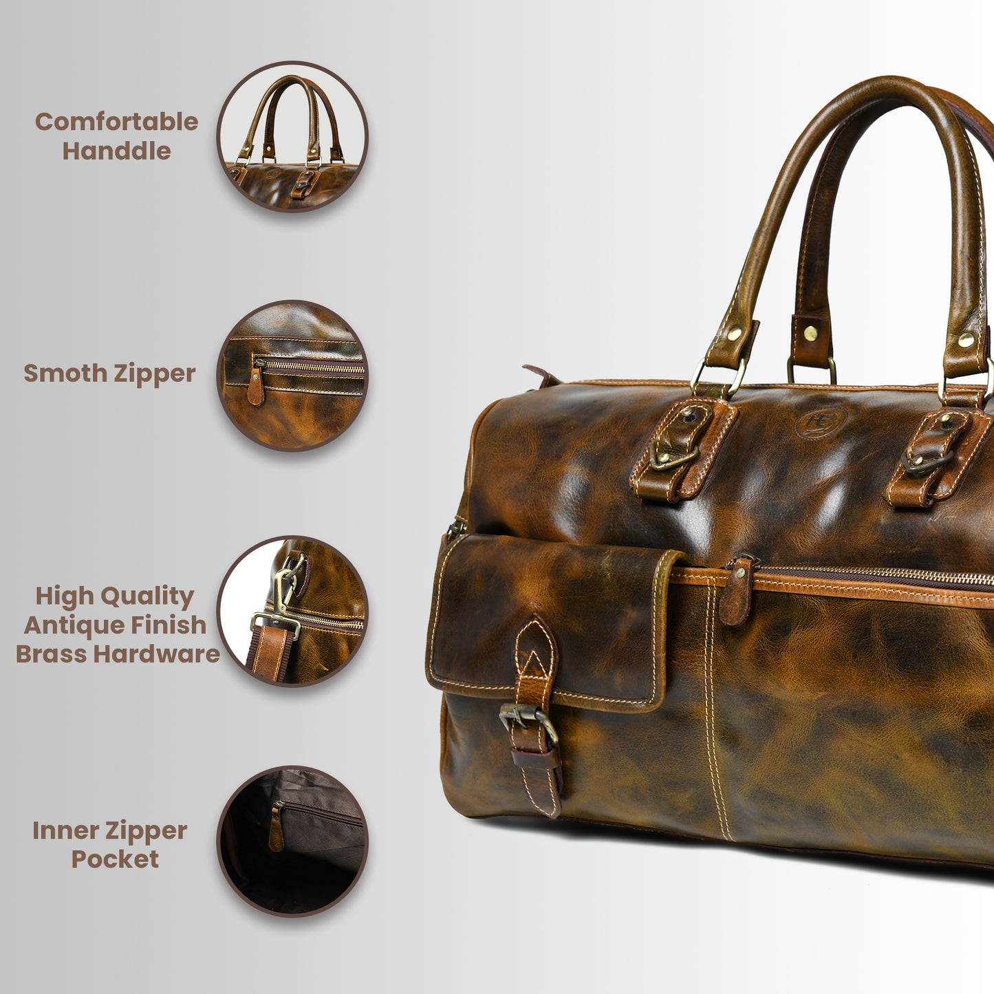 Classic Leather Travel Duffle – Top-Zip Design - Brown
