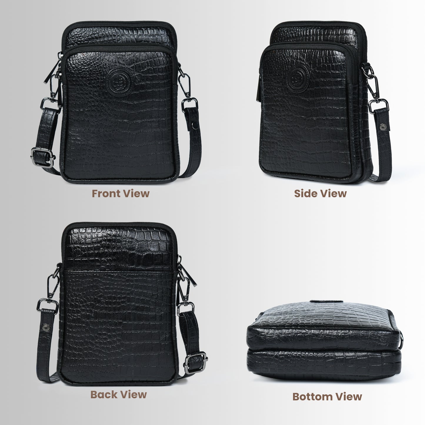 Croc Emposed Sling Bag - Black