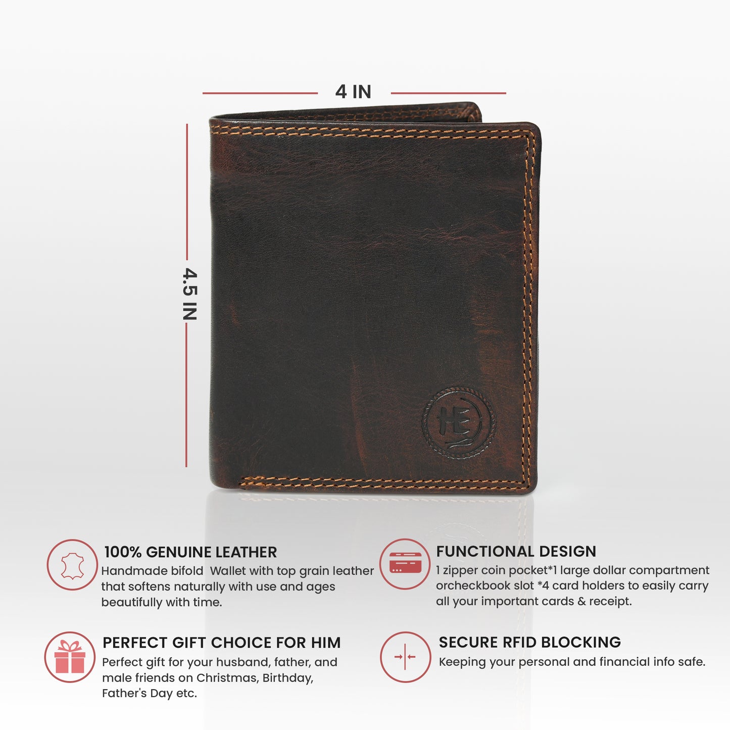Vintage Dark Brown Trifold ID Wallet