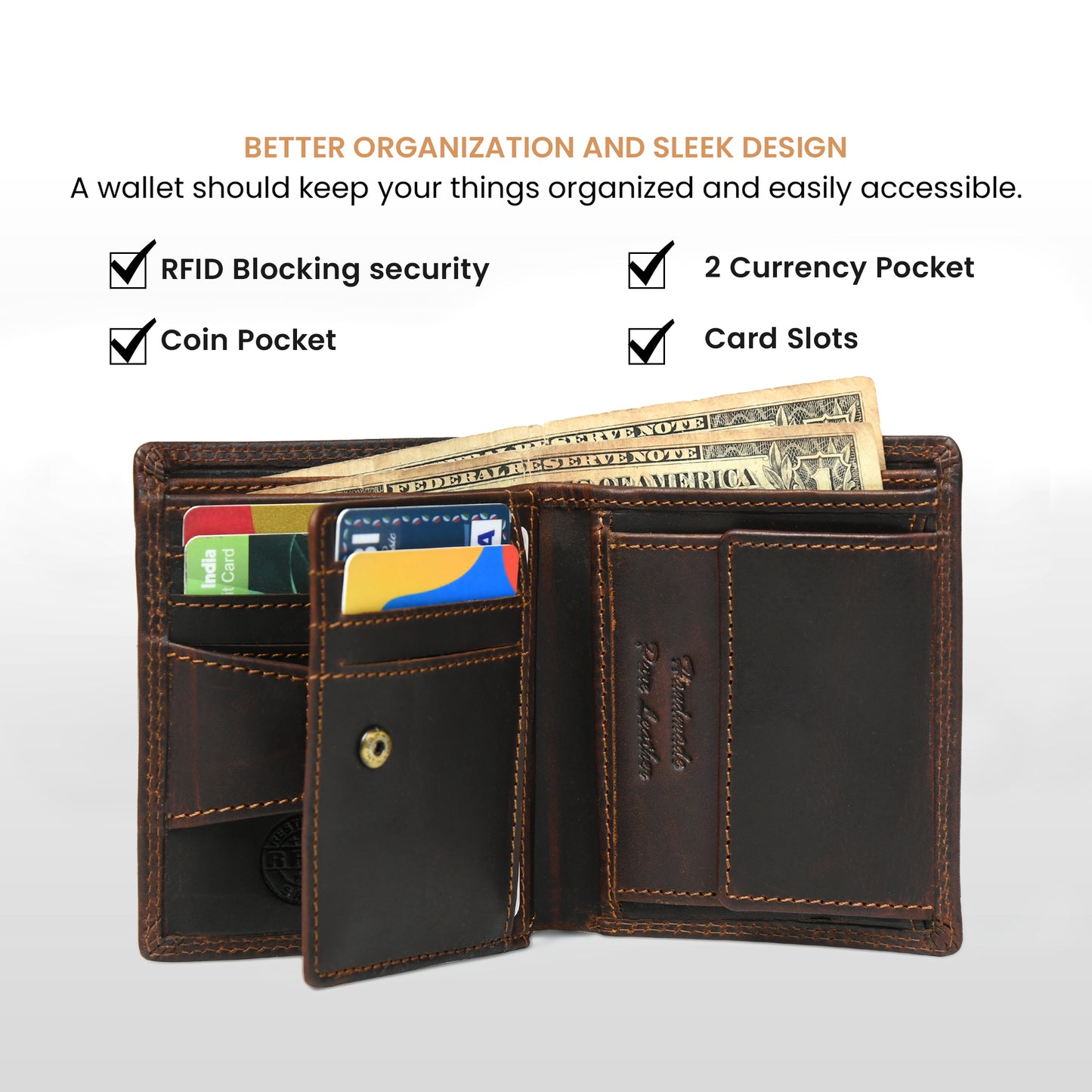 Vintage Dark Brown Trifold ID Wallet