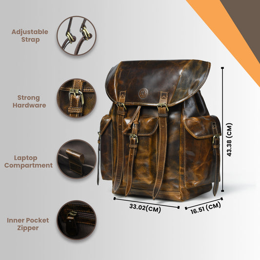Tan Brown leather bag - features and dimensions infographic, handcrafted buffalo leather | Hema Emporium