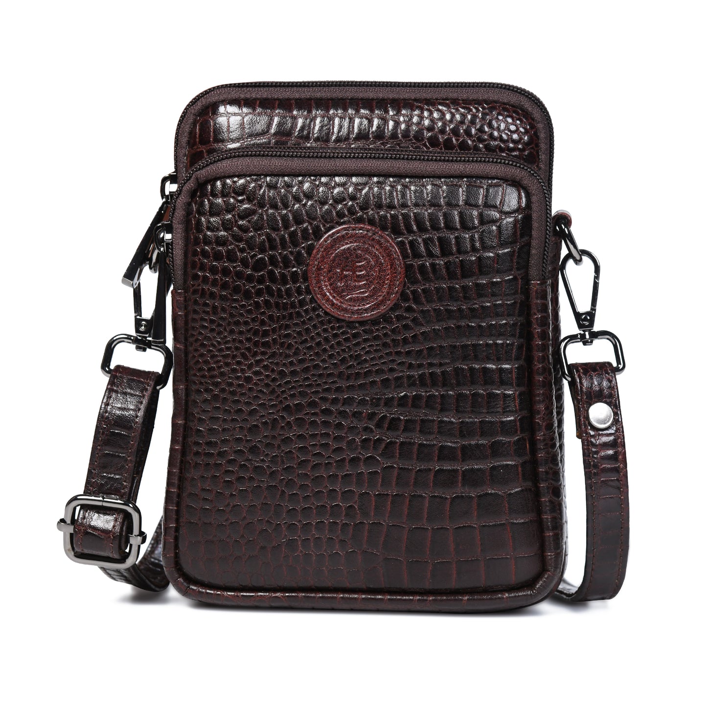 Croc Emposed Sling Bag - Tan Brown