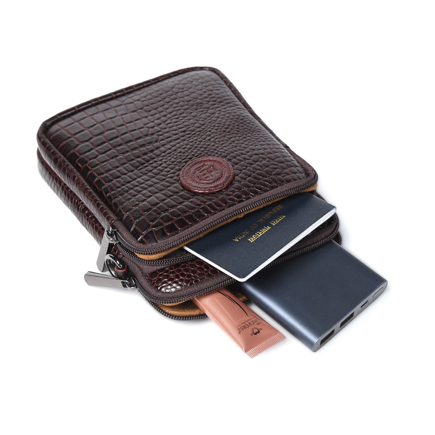 Croc Emposed Sling Bag - Tan Brown