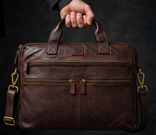 Classic Leather Laptop Messenger Bag for Men - Brown