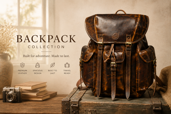 Leather backpacks for men and women - college bags and travel backpacks hand-stitched in Goa - Hema Emporium