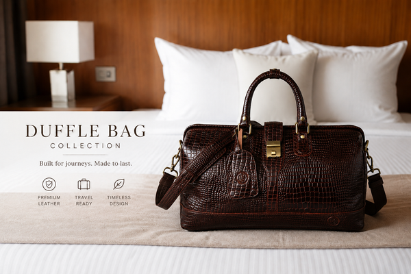 Leather duffle bags for men and women - travel bags and weekend bags made in Goa - Hema Emporium