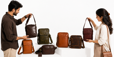 Leather sling bags and crossbody bags for men and women - hand-stitched in Goa - Hema Emporium