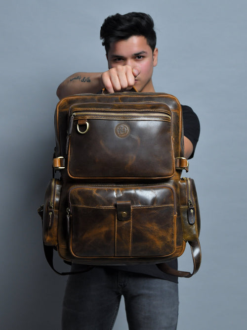 Leather backpacks for men and women - college bags and travel backpacks hand-stitched in Goa - Hema Emporium