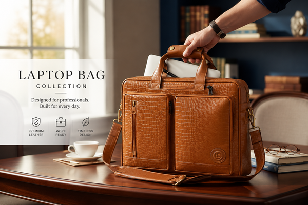 Leather laptop bags for men - briefcases and office bags hand-stitched in Goa - Hema Emporium