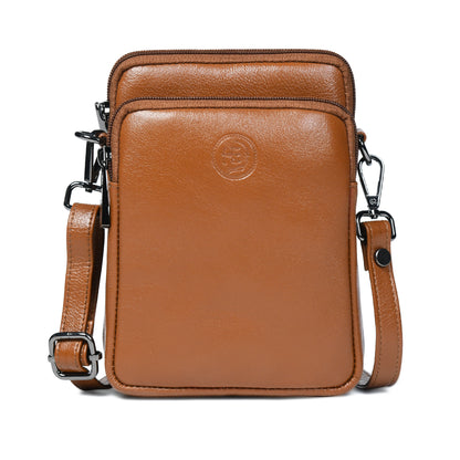 Classic Leather Mobile Sling Bag - Brown