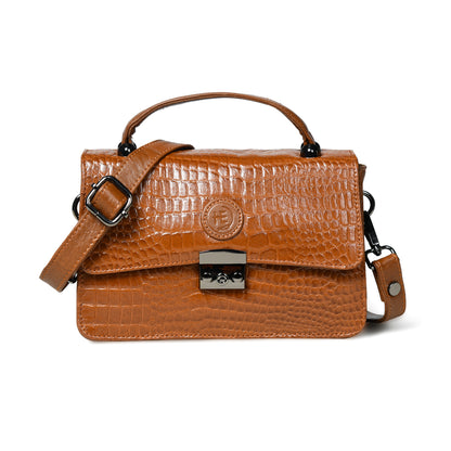 Classic Croco Leather Mini Satchel - Brown