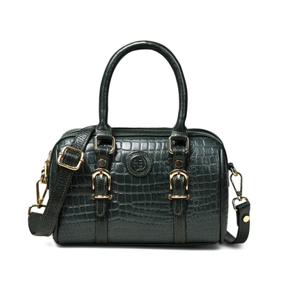 Textured Barrel Satchel - Forest Green