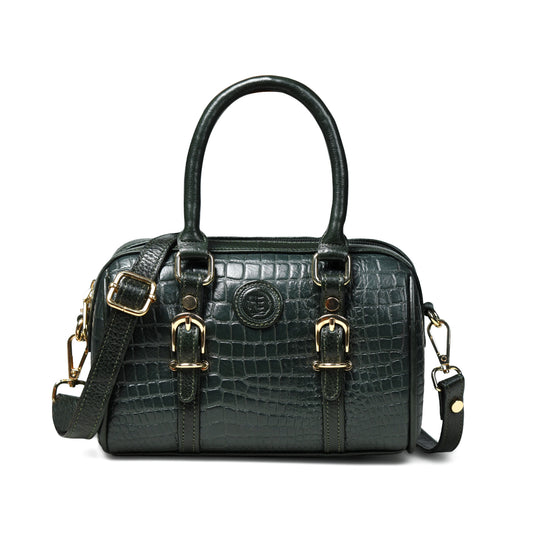 Textured Barrel Satchel - Forest Green