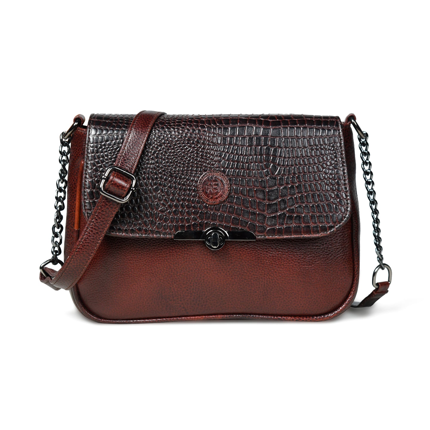 Croc Flap Sling Bag - Maroon Red