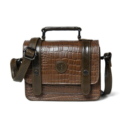 Petite Vintage Croco Leather Handbag - Tan Brown