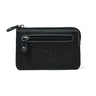 Black leather bag - front view with zip pocket, handcrafted buffalo leather | Hema Emporium