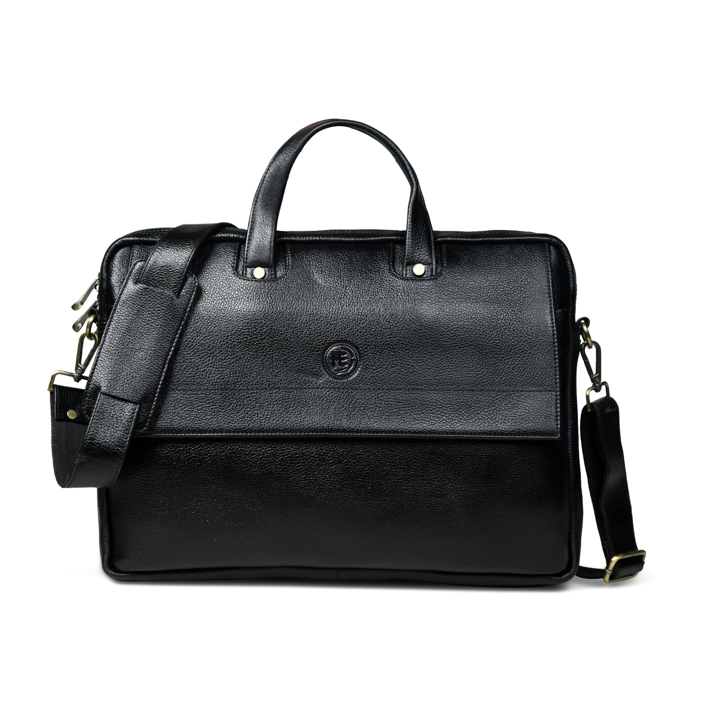 Flap Pocket Leather Office Bag - Black