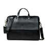 Black Leather Laptop Bag - front view with dual handles and shoulder strap, handcrafted buffalo leather | Hema Emporium