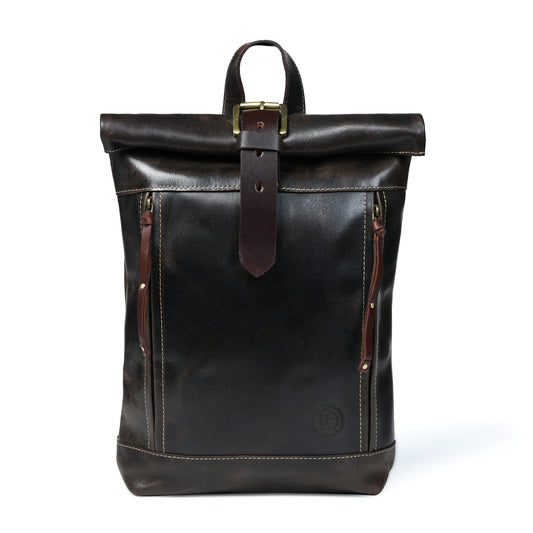 Nomad Roll Top Leather Backpack - Dark Brown