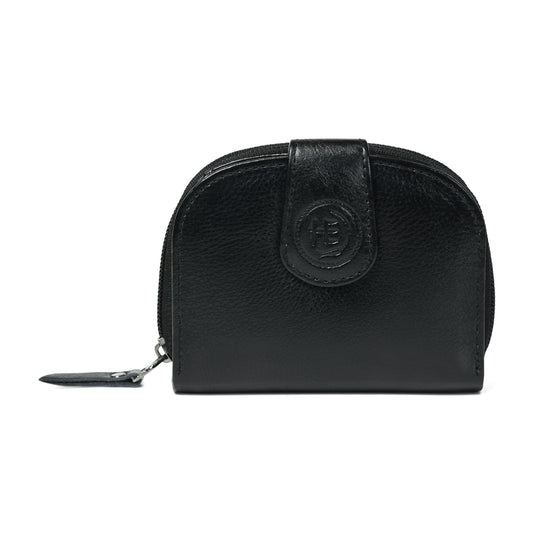 Leather Zip Card Wallet - Black