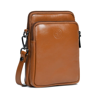 Classic Leather Mobile Sling Bag - Brown