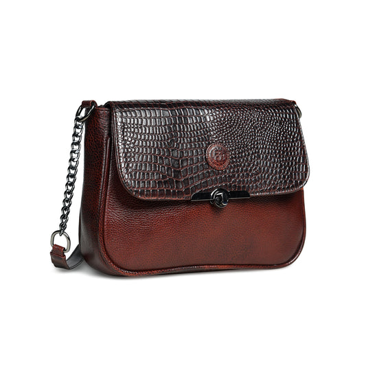 Croc Flap Sling Bag - Maroon Red