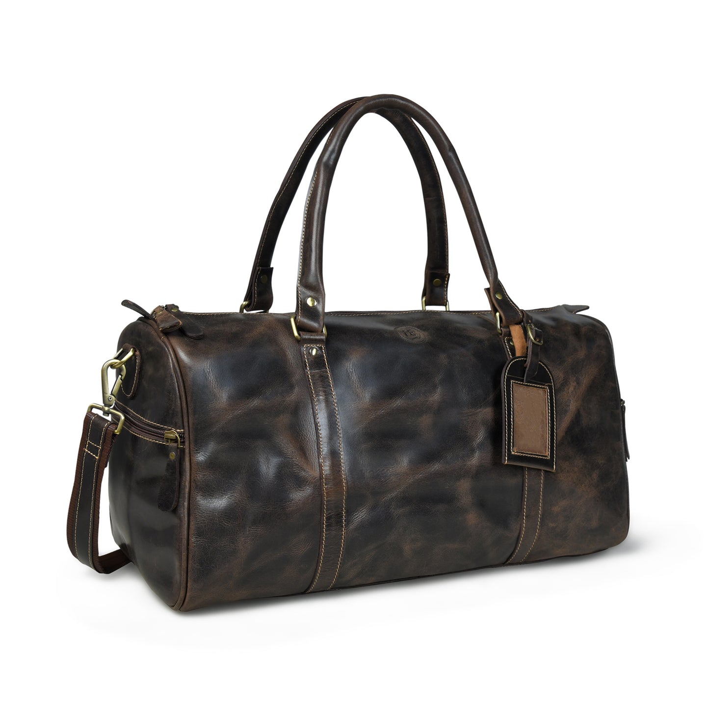 Vintage Leather Duffle Bag -  Dark Brown