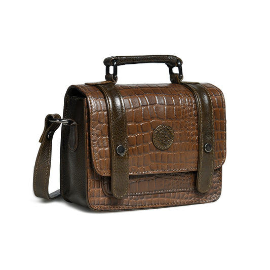 Petite Vintage Croco Leather Handbag - Tan Brown