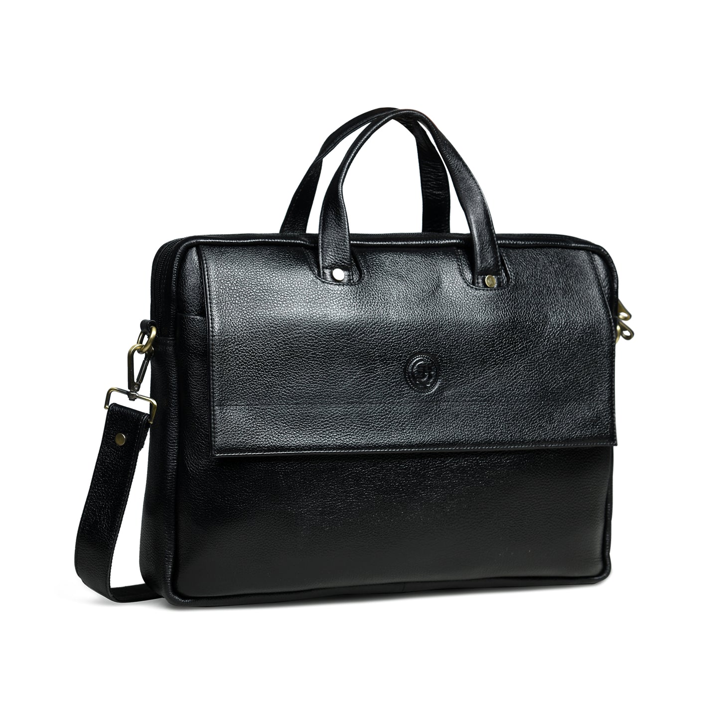 Flap Pocket Leather Office Bag - Black