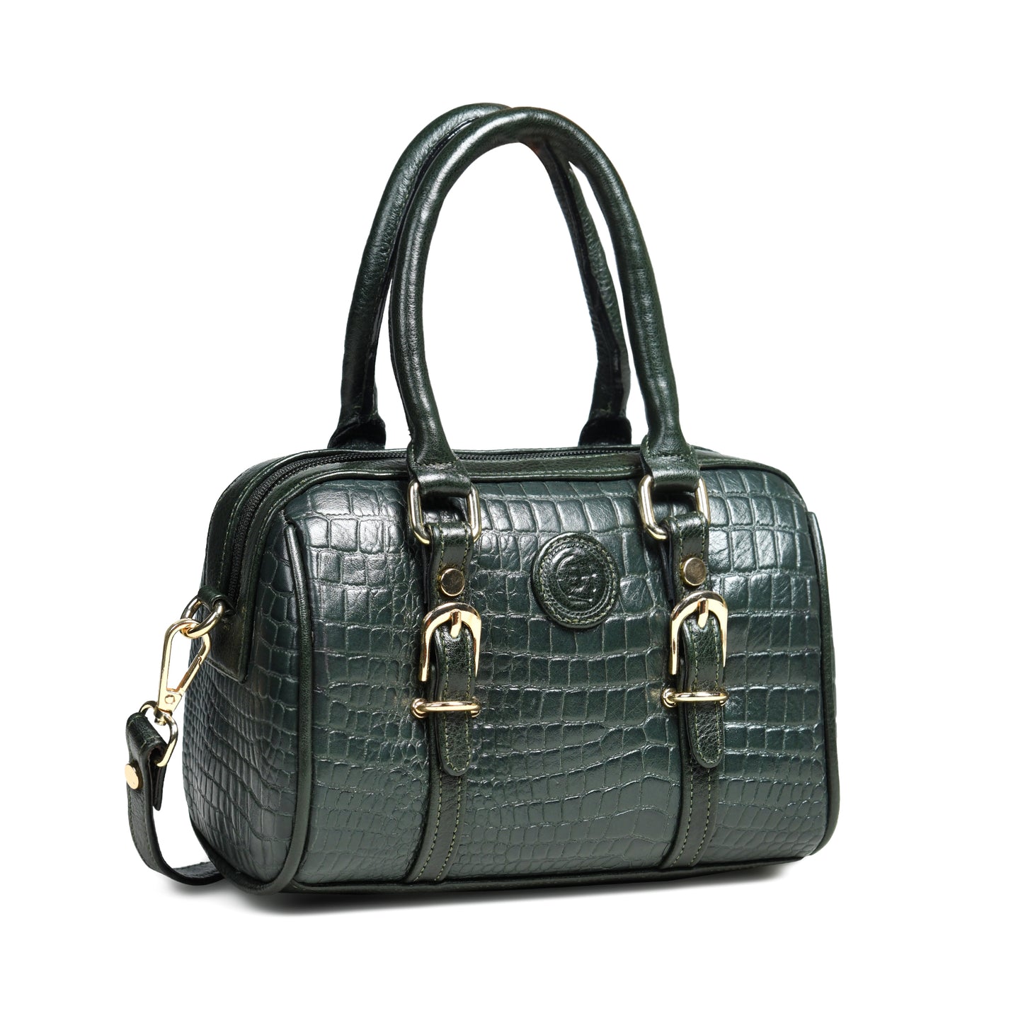 Textured Barrel Satchel - Forest Green