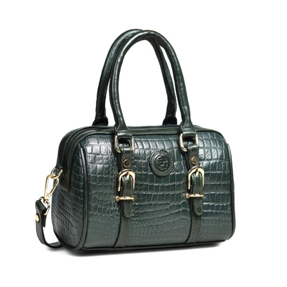 Textured Barrel Satchel - Forest Green