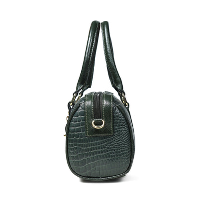 Textured Barrel Satchel - Forest Green