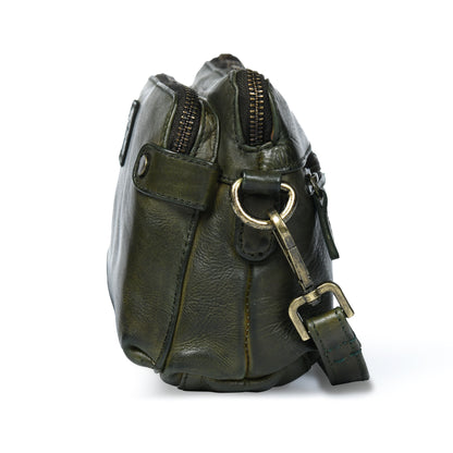 Compact leather Bag - Olive Green