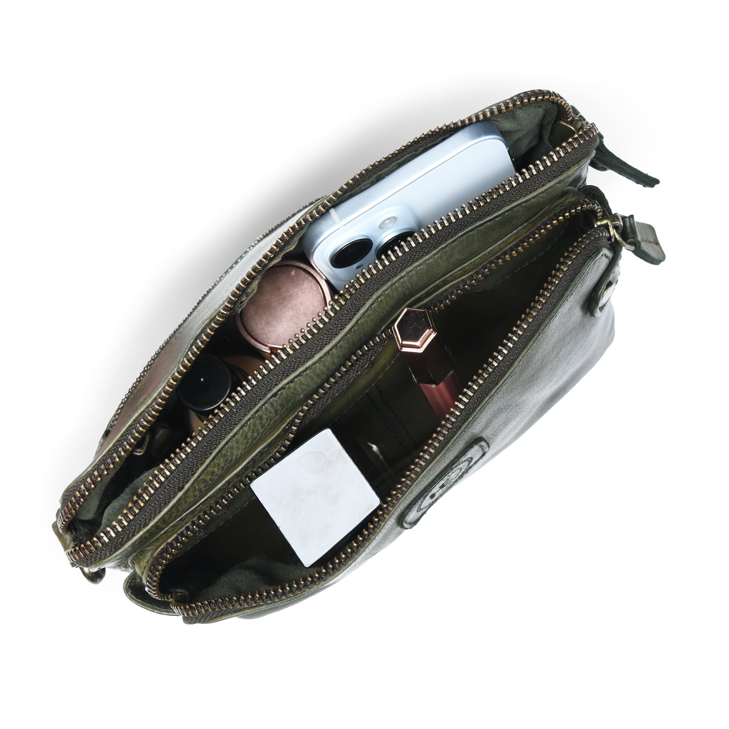 Compact leather Bag - Olive Green