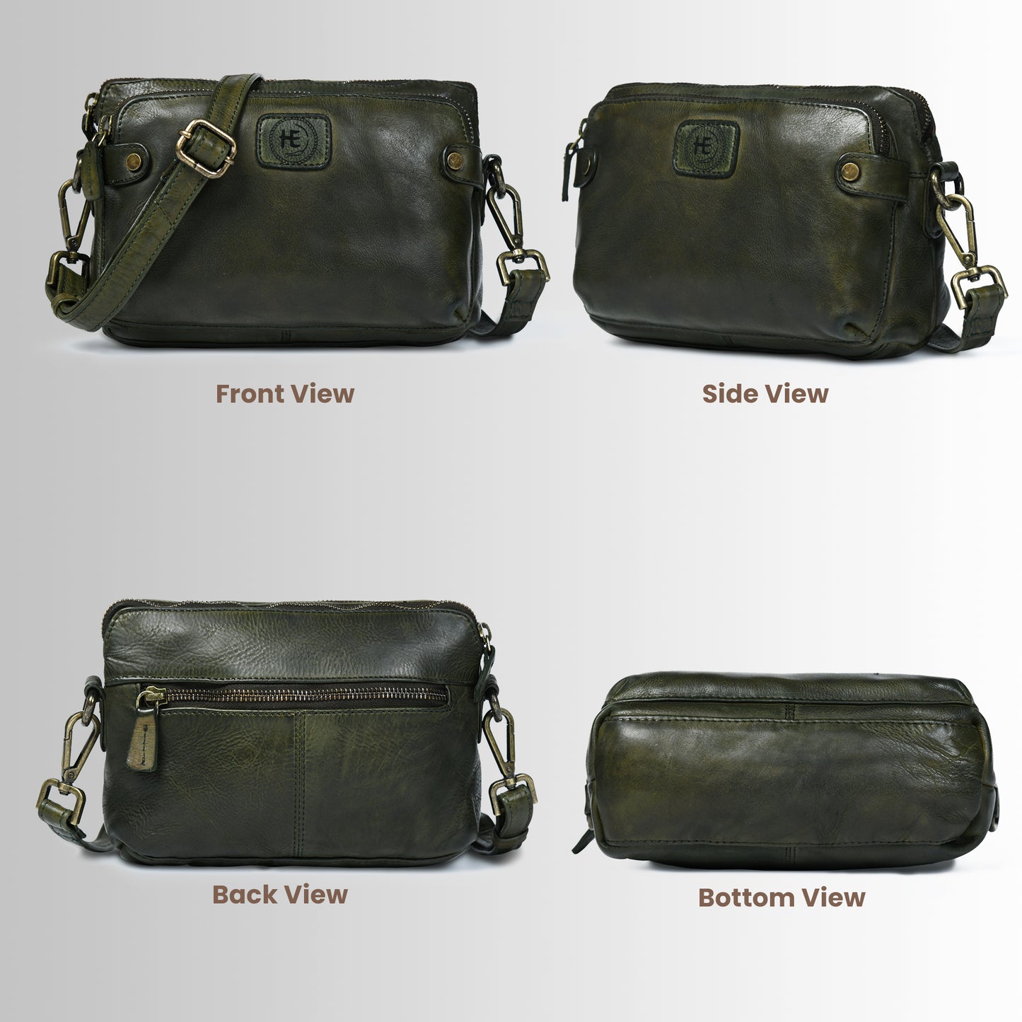 Compact leather Bag - Olive Green