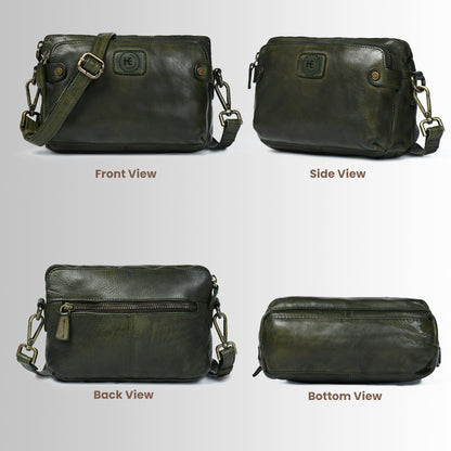 Compact leather Bag - Olive Green
