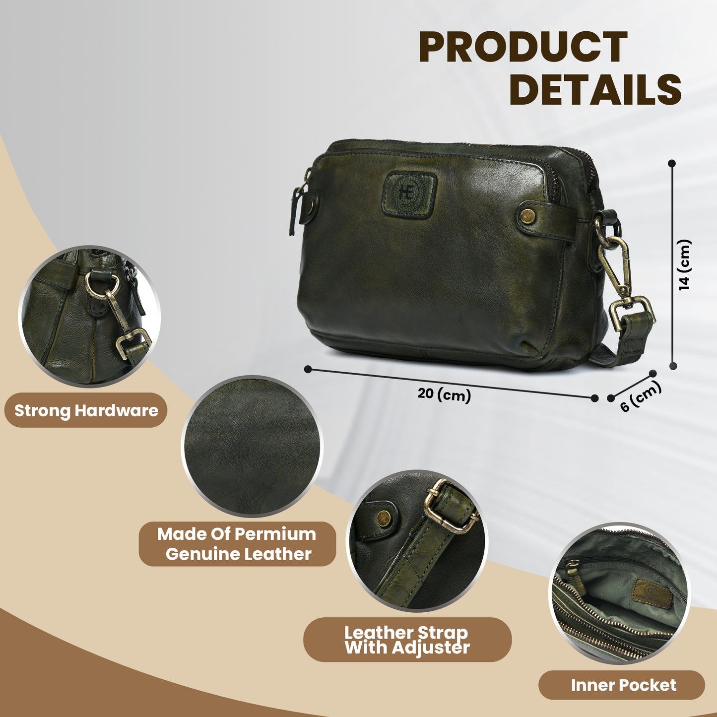 Compact leather Bag - Olive Green