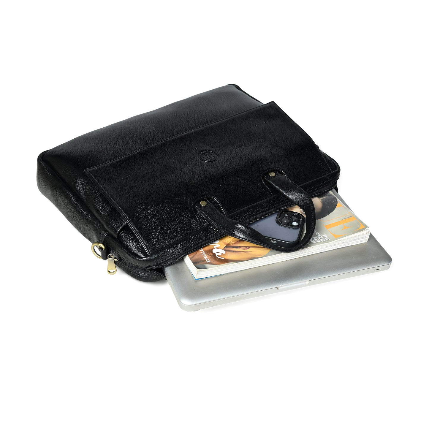 Flap Pocket Leather Office Bag - Black