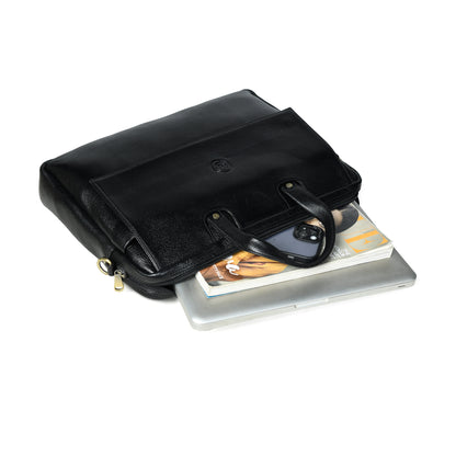 Flap Pocket Leather Office Bag - Black