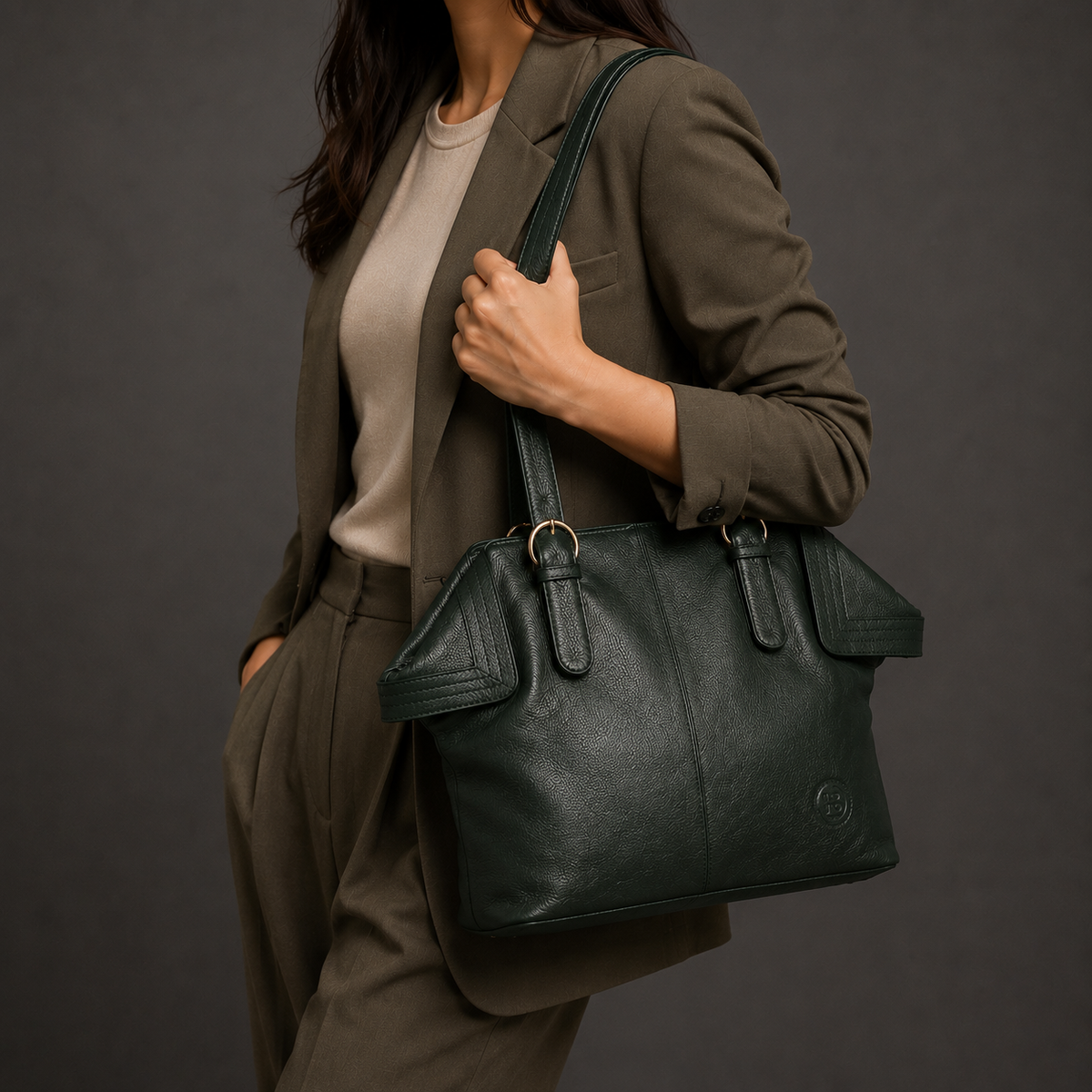 Forest green leather bag