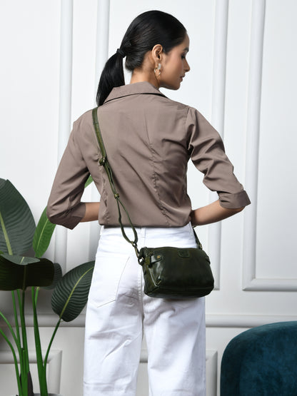 Compact leather Bag - Olive Green