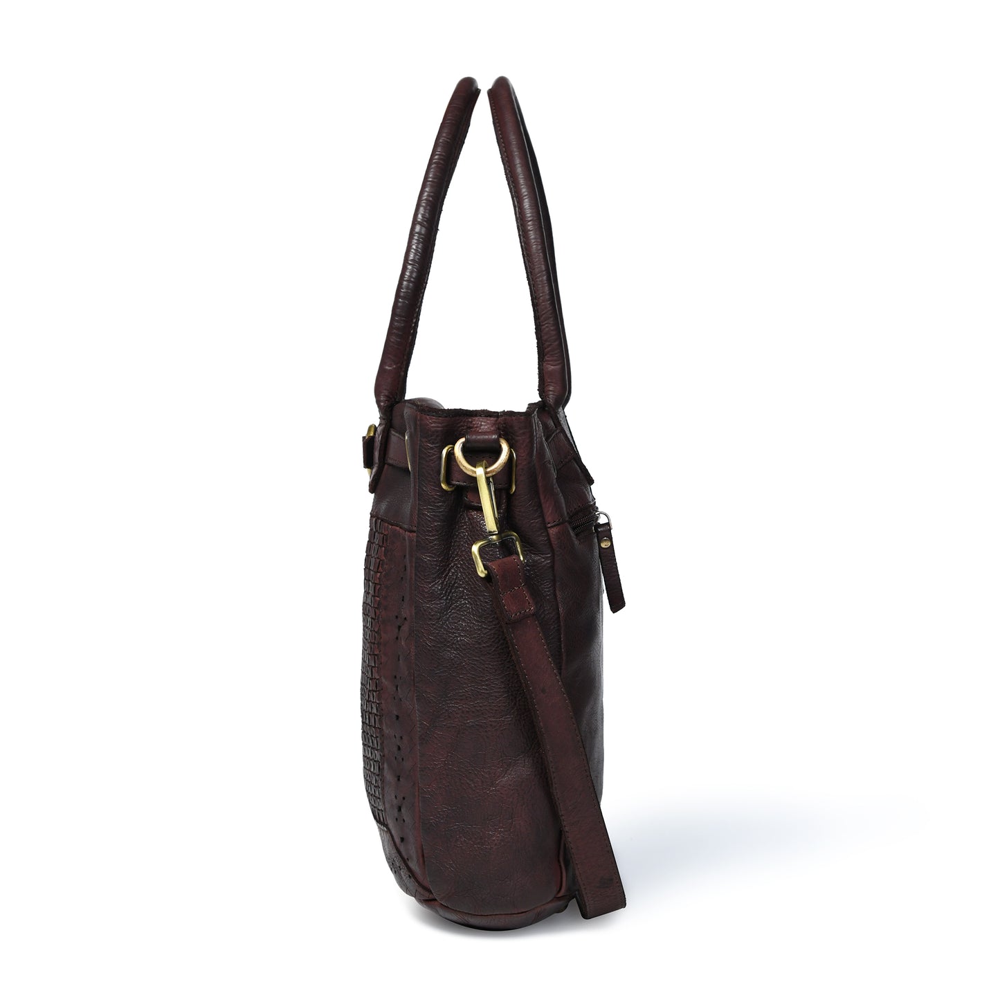 Woven Leather Tote Bag - Dark Brown