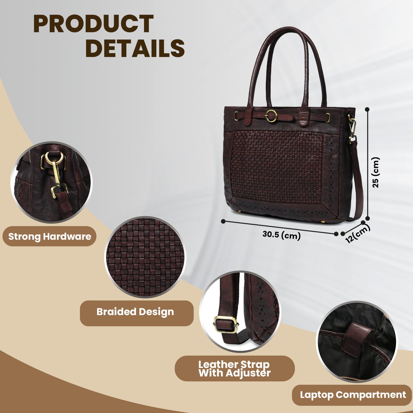 Woven Leather Tote Bag - Dark Brown