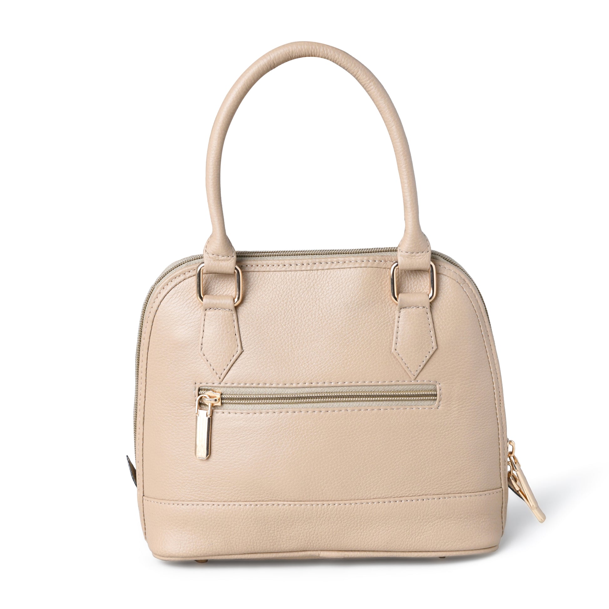 Beige Leather Bag - back view with zipper pocket, handcrafted buffalo leather | Hema Emporium