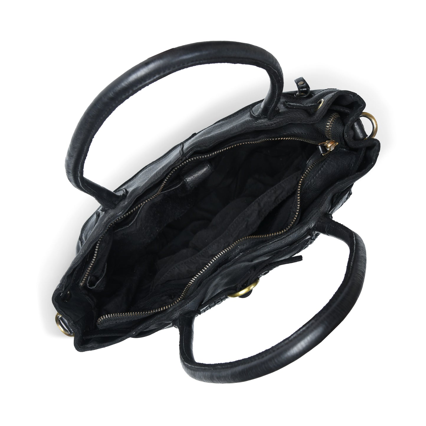 Woven Leather Tote Bag - Black