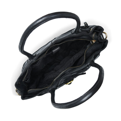 Woven Leather Tote Bag - Black