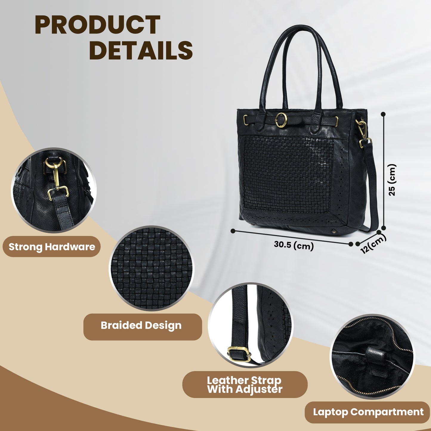 Woven Leather Tote Bag - Black